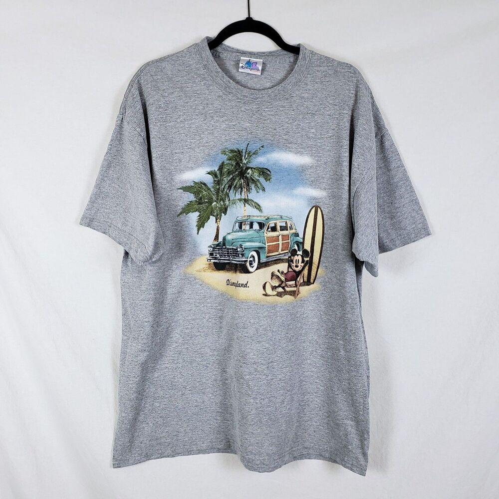 Disneyland Resort Retro Car California Surf Mickey Mouse T-Shirt Adult XL Gray